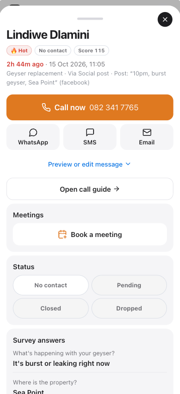 The context and contact tools for your next call — BlueTap Plumbing demo