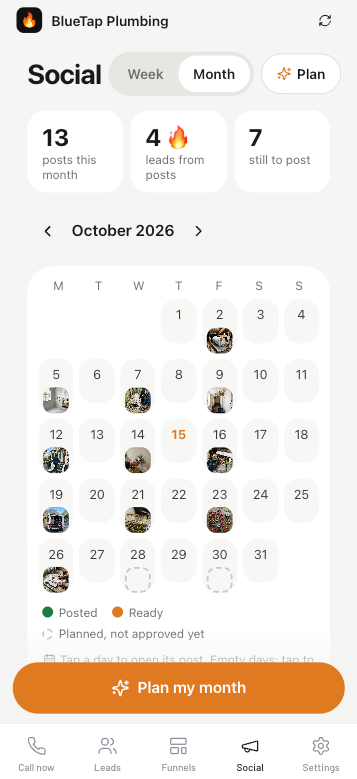 Your month of content at a glance — BlueTap Plumbing demo